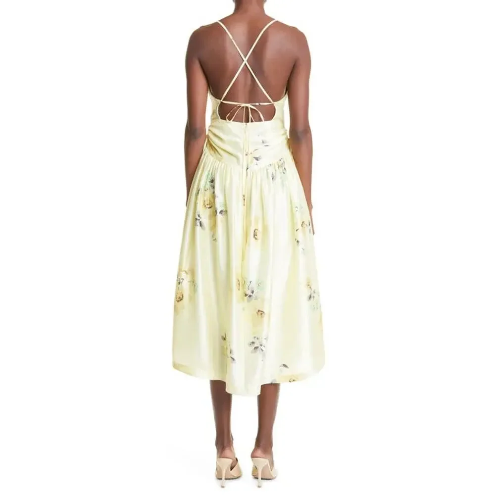 Rebecca Taylor Positano Rose Floral Strappy Open Back Silk Dress - Size 12 NWT - Picture 2 of 10